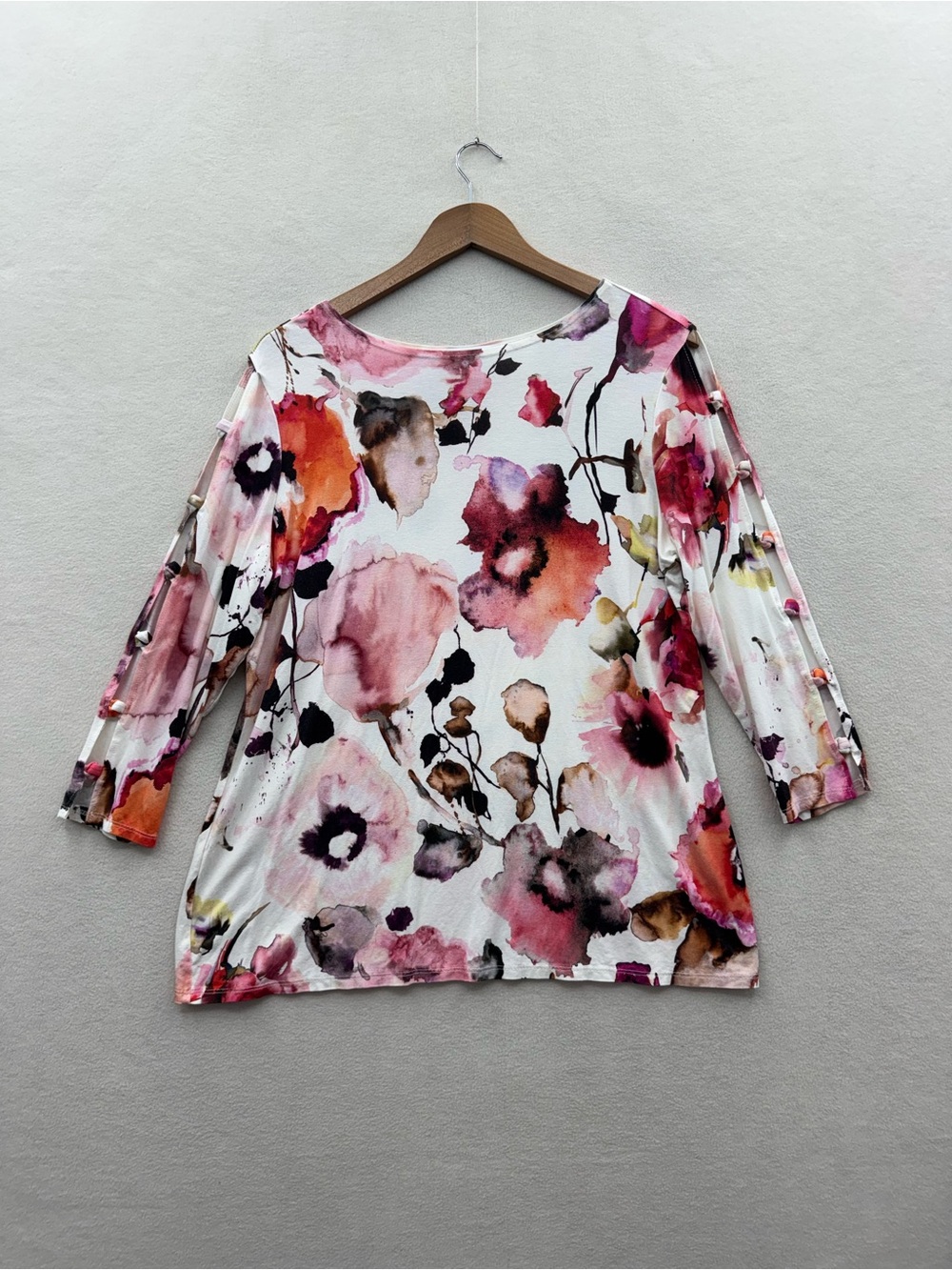 Peck & Peck Women's Large Knit Top Multicolor Floral 3/4 Sleeve